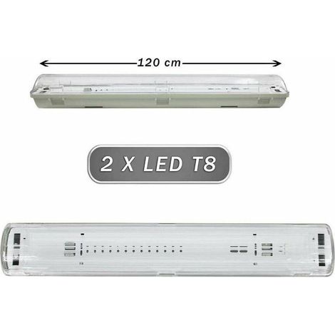 TrAdE Shop Traesio - Plafoniera Stagna 2 Neon Led Tubo T8 G13 120 Cm Da Parete Soffitto Ip65 T8-120s - (1/5)