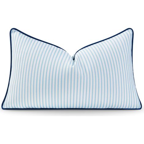 Housse de Coussin Lombaire de Style côtier pour intérieur et extérieur, 30,5 x 50,8 cm, résistante à l'eau pour Jardin, canapé, Rayures Bleues (1/5)