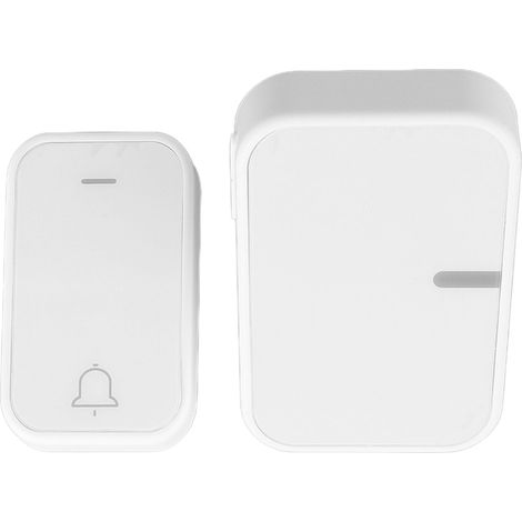 Sonnette sans fil blanche, prise UE 100-230 V, auto-alimentée et étanche, pour la sécurité de votre domicile. (1/5)
