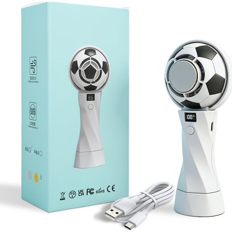 Mini Ventilateur Portable Rechargeable 3000mAh - 5 Vitesses avec Écran Numérique LED, Design Trophée de Football Or, Ventilateur à Main USB (Camping, Sport, Cadeau),blanc (1/5)