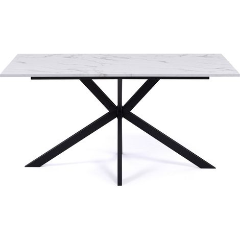 Idmarket – Table de salle à manger rectangle 160 cm – 8 personnes – Pied araignée noir – Plateau effet marbre blanc – Style bohème chic