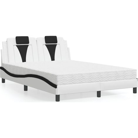 Lit Viana avec matelas blanc et noir 140x190 cm similicuir (1/5)
