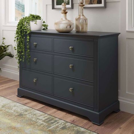 Commode 6 tiroirs 115x40x78 cm en chêne gris ardoise - LUNEA
