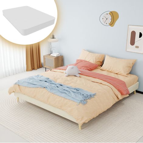 Letto moderno in tessuto beige 160x200 cm, struttura in metallo, giroletto basso senza testiera (1/5)