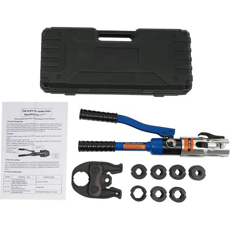 Pince à sertir professionnelle avec 7 matrices (V12, V14, V15, V16, V18, V22, V28) - Pince à sertir hydraulique pour tube en cuivre - Pression de 10 tonnes - Avec mallette à outils (1/5)