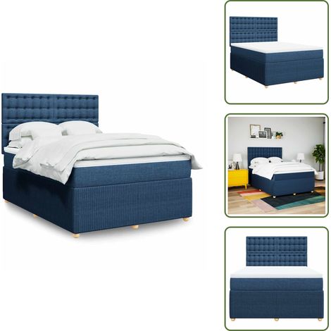 vidaXL Sommier à lattes de lit avec matelas Bleu 160x200 cm Tissu (1/5)