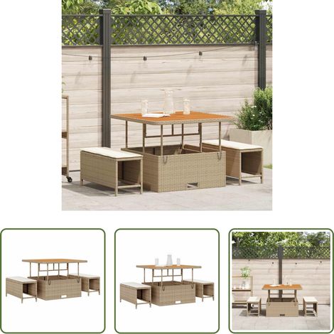 vidaXL Garten Tisch - Garten Essgruppe Beige Poly-Rattan (1/5)