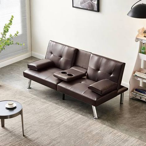 WestWood Faux Leather Manhattan Sofa Bed recliner 3 Seater Modern Luxury Design Furniture Double Cup Holder Brown