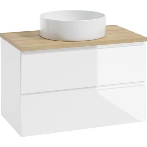 Mobiletto da bagno sospeso 100x50 cm con piano d'appoggio e lavabo rotondo, bianco Modus