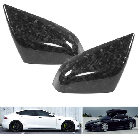 Coques de rétroviseurs en fibre de carbone sèche pour modifications de voiture, adaptées à Tesla Model S 2012-2021, gauche et droite (paire, type adhésif), fibre de carbone forgée finition marbre. (1/5)