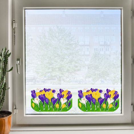 Grande décoration de fenêtre d'école, double face, fleurs, crocus, prairie, A3, 2 pièces. (1/3)