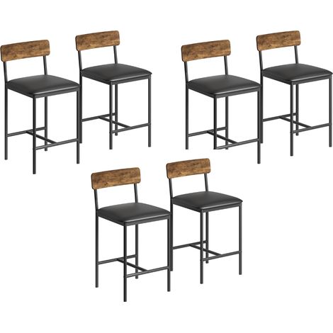 Tabouret de Bar, Lot de 6, avec Dossier, Siège de 95 cm de Haut, Montage Facile, Style Industriel, Marron Rustique et Noir (1/5)