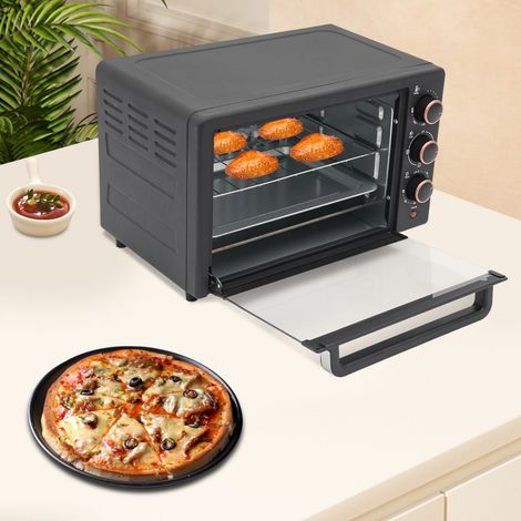 Forno mini da 22 L, piccolo mini forno con convezione, timer 60 min, forno per pizza, 1000 W, Nero (1/5)