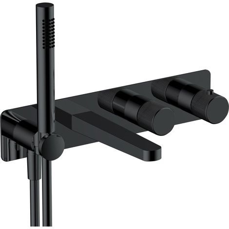 RAK Amalfi Matt Black Horizontal Concealed Thermostatic Dual Control Shower Valve with Handset and Bath Spout - RAKAMA3306B (1/2)