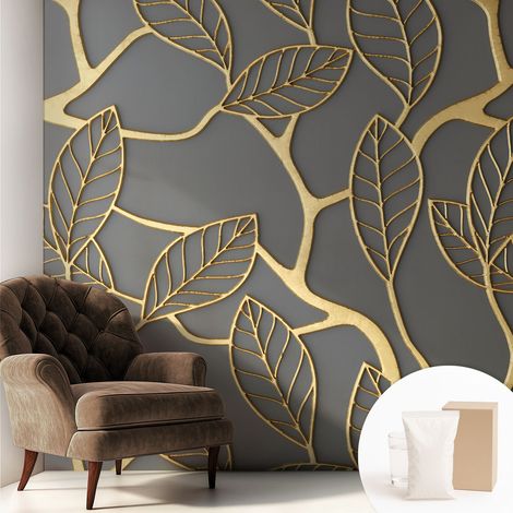 Tapete Vliestapete mit Kleber - modernes Design - Wohnungsdeko - geruchslos - langlebig Elegante Blätter 250x250 cm (1/5)