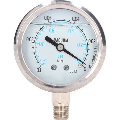 Manomètre à vide 1/4 po NPT en acier inoxydable – Pression max -0,1 à 0 Mpa – Précision classe 2,5 – Pour eau et huile - 1-0Mpa (1/3)