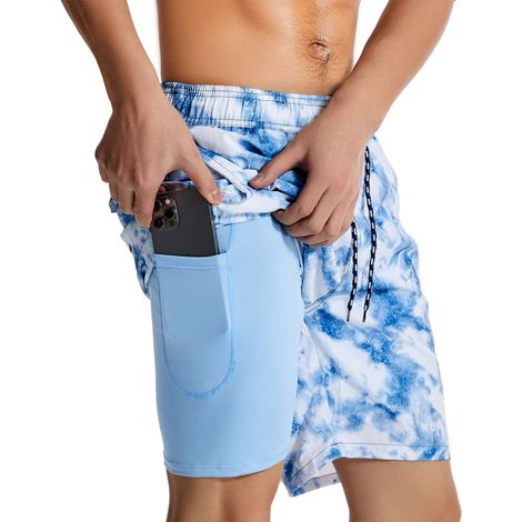 Short De Bain Homme - Doublure Compressée Intégrée - Tissu Léger Rapide Séchage - Coupe Détendue - Pour Piscine Plage Sport - Taille Unique