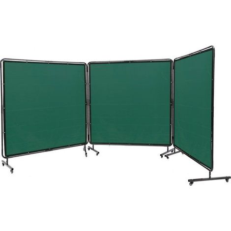 Rideau de soudage vert - 3 panneaux - Vinyle ignifuge - 1,8 x 1,8 m - 12 roues pivotantes (1/5)