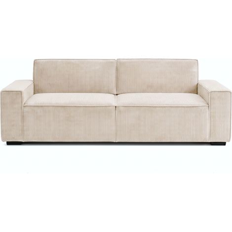 Canapé droit convertible 3 places en velours côtelé beige - Noma (1/5)