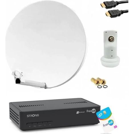 HDME Kit Parabole Satellite Fibre Blanche 75cm + LNB Single + Récepteur TV FRANSAT avec carte