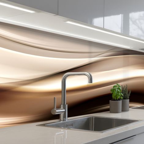 REVETEMENT MURAL DE CUISINE, CRÉDENCE DE CUISINE Vagues - Abstrait - Beige chaud 250x80 cm