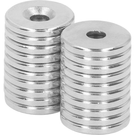 20 Aimants Néodymium Disque 20x3mm M5, Anneaux Aimants Terre Rare pour Fixation et Bricolage (1/5)