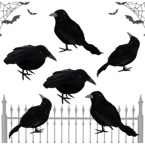 Corbeau Halloween - Décoration - 6 Pièces - Réaliste - Plumes Noires - Mousse Noire - Décoration Murale de Fête (1/4)