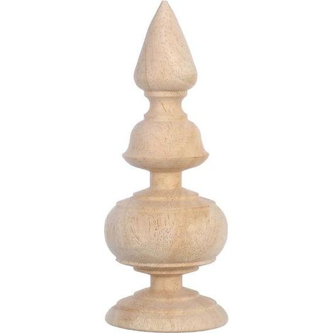 Boutons décoratifs en bois sculpté pour poteaux de clôture, escalier et lit. Bois brut non traité, 14,7 x 5,6 cm, renfort kaki. (1/5)