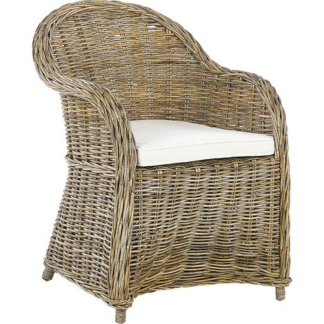 Silla de jardín de ratán natural blanco crema cojín de asiento algodón interior Susua (1/5)