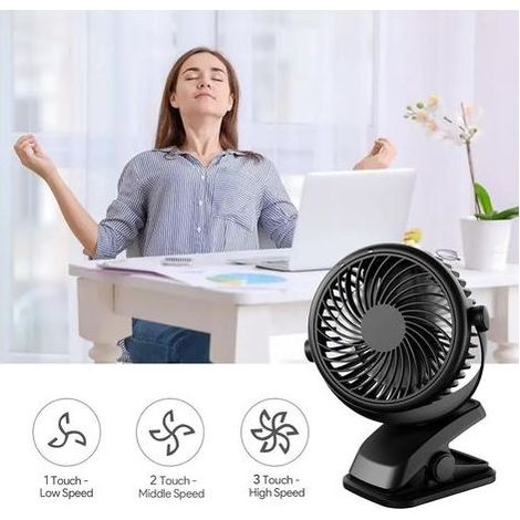 Portable Mini Ventilateur de Bureau, Ventilateur de Refroidissement Personnel USB à 3 Vitesses avec Rotation à 360 °, câble USB et Batterie pour la Maison, Bureau, Salle de Sport, pêche, Camping (1/4)