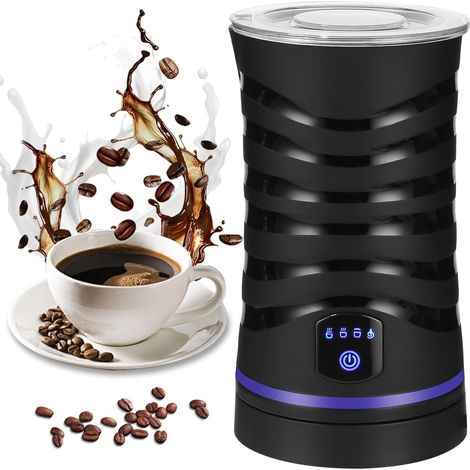 Mousseur à Lait Electrique 4 en 1, Arrêt Automatique, Revêtement Antiadhésif, Facile a Nettoyer, mode silencieux, 4 Modes et Froide Chauffe-lait pour Latte Cappuccino