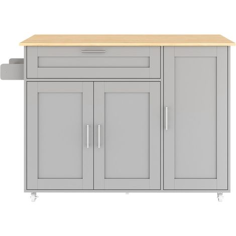 Desserte de cuisine mobile L132.5xW44xH90cm avec comptoir pliable chêne, rangement multifonction, 5 roues, pour cuisine et salle à manger. (1/5)