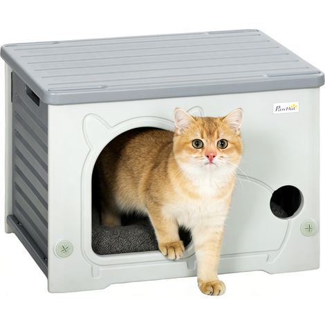 PawHut Cat House Stackable Cat Bed for Indoor Outdoor Grey