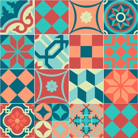 Crédence Cuisine, Vintage Coloré, Lot de 16, 10x10 cm (1/5)