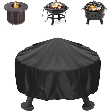 Housse de protection pour brasero rond noire 102x45 cm, housse de protection imperméable pour table de feu de jardin oxford avec bord élastique, housse extérieure résistante aux UV et aux intempéries (1/5)