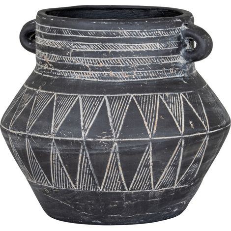 Etched Collection Tall Pot with Handle - Ceramic - L27 x W27 x H24 cm - Black