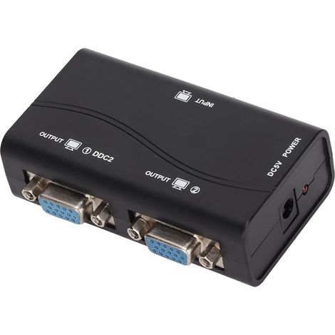 Répartiteur VGA 1 entrée 2 sorties 250 MHz, alimenté par USB, résolution 1920 x 1440, compatible 1080p, pour la duplication d'écran (1/5)