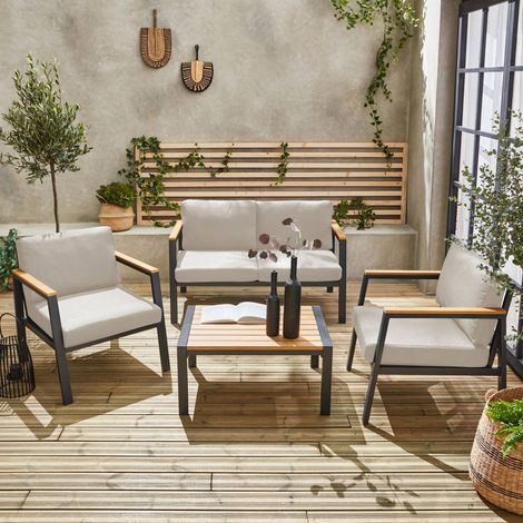 4-seater aluminium and polywood garden sofa set, Casoria, Beige, 128x75x74.5 cm