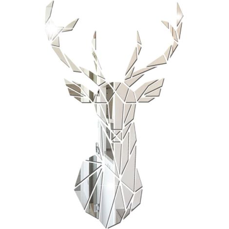 CCYKXA 3D Deer Mirror Wall Sticker, 1 Set of Geometric Acrylic Wall Mirrors, DIY Adhesive Stickers for Home, Office, Living Room, Bathroom Decor (1/5)