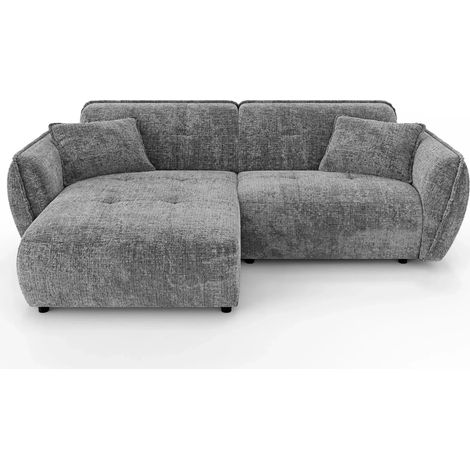 MONA - Canapé d'angle tissu chenille 4 places - Droit - Gris foncé