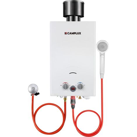 CAMPLUX Chauffe-eau à Gaz propane/butane 10L, Chauffe-eau à gaz instantanés 20KW avec Housse de pluie - BW264C - 30/37mbar - Blanc (1/5)