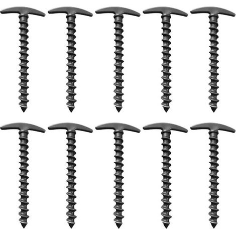 Estacas para tienda de campaña - Clavos para el suelo - Camping - Con ganchos - 10 unidades - Negro (1/5)