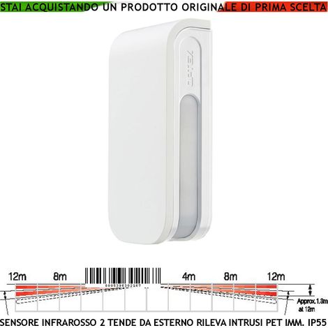 Rilevatore di Movimento Doppia Tenda Antifurto Esterno 4 PIR Portata 12+12 Metri Lineari Regolabile Via Filo Relè Allarme Protezione in linea Finestre Porticati Alimentazione 12 V Assorbimento 34 mA (1/4)