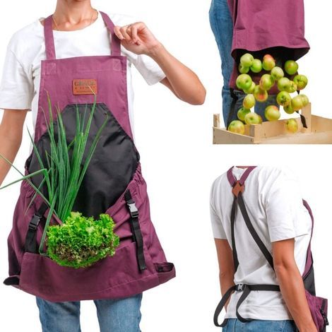 (Purple) Harvest Apron, Canvas Fruit Picking Bag - Tablier de récolte ajustable et de grande capacité avec ouverture inférieure et doubles clips pour les jardiniers (1/4)