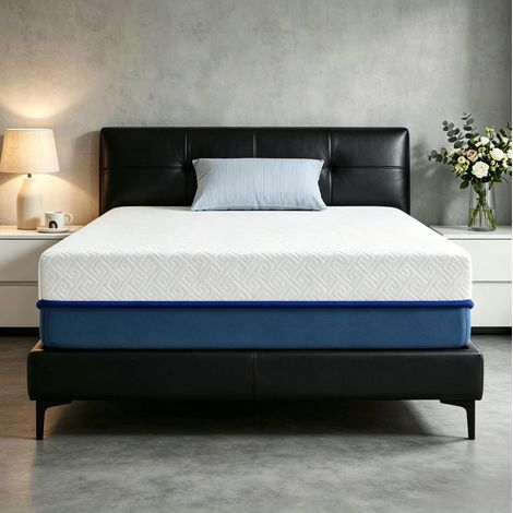 Matelas 90x190 cm en polyester bleu et blanc, mémoire de forme, confort moderne FloraGrace (1/5)