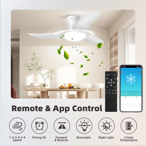 1 Ventilateur de plafond, LED dimmable, 3 pales ABS, 6 vitesses, télécommande, salon chambre (1/5)