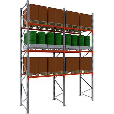 Rack à palettes 3 niveaux - Module de départ - Longueur 1900mm / Hauteur 5000mm / Profondeur 1100mm - 500kg/palette - RACK500/3N/50/19/D