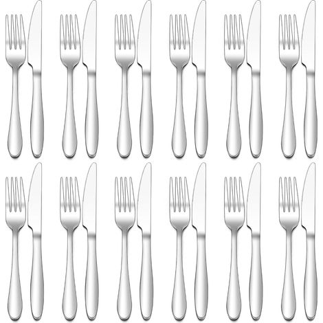 Lot de 24 Couteaux Et Fourchettes, Inox, Steak, 12 Personnes, Haut Poli, Maison, Restaurant, Complet, Rapide (1/5)