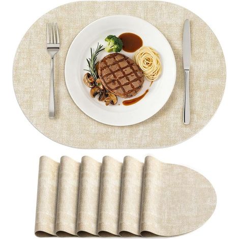 6er Set Platzsets Hitzebeständige, ovale Platzsets aus Kunstleder (43 x 30 cm) Wasserabweisende, abwischbare und wendbare PU Platzsets für Küche (1/5)
