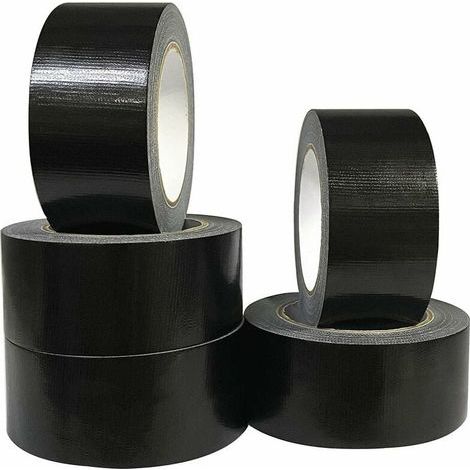 Packung mit 5 Rollen schwarzem Gewebeband, 220 Mikron x 50 mm x 20 m, hochbelastbares Gewebeband nach amerikanischer Art, hochbelastbares schwarzes Gewebeband (1/4)